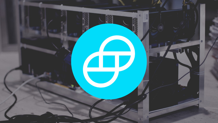 Gemini logo in front of crypto-mining hardware 