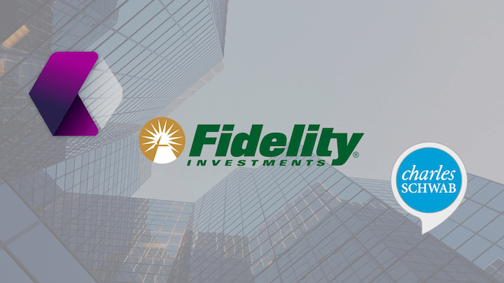 Citadel, Fidelity Investments, and Charles Schwab logos and a big office building in the background