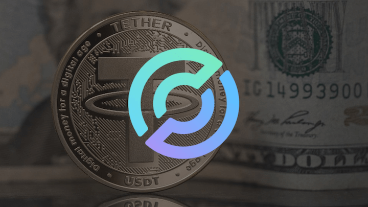 Circle logo and a USDT coin with a dollar in the background