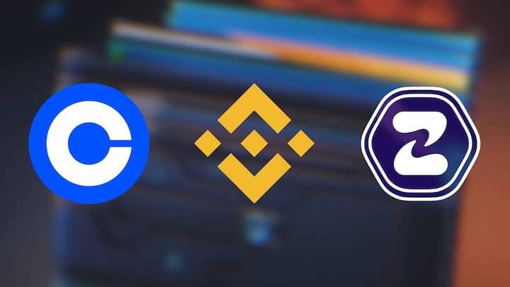 Coinbase, Binance, and ZenGo logos