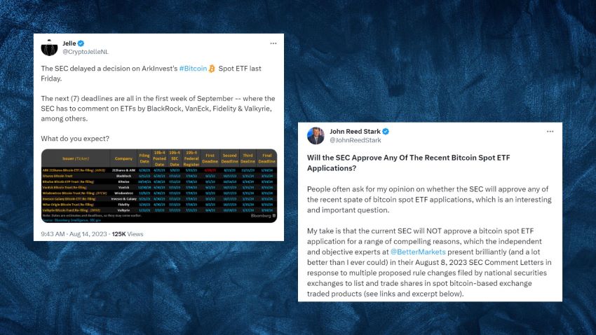 Two posts from Twitter (X) elucidating SEC's ETF postponement 