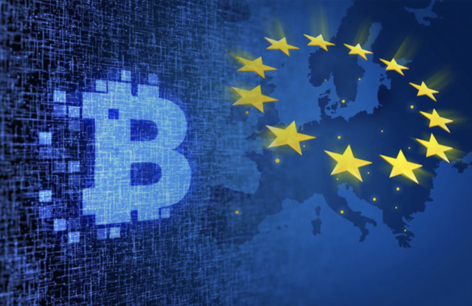 Blockchain logo next to the EU logo