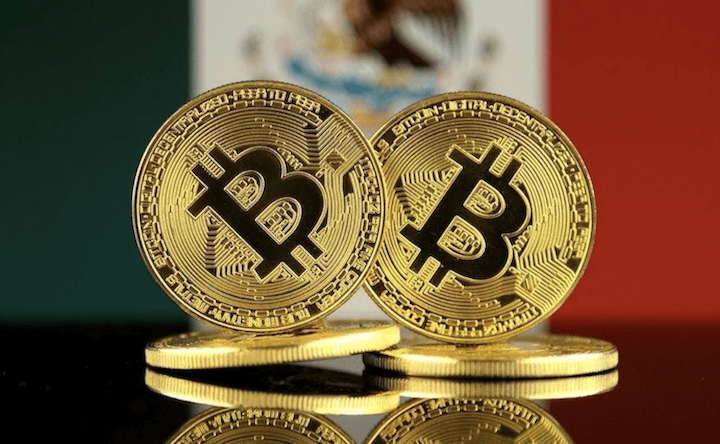 Crypto coins against the Mexican flag