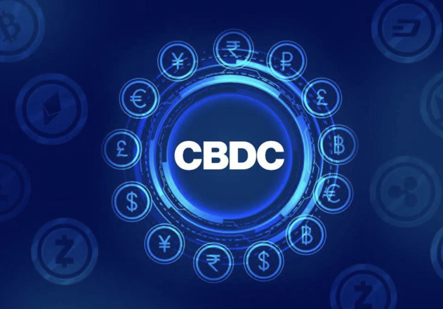 CBDC name on the background of cryptocurrencies