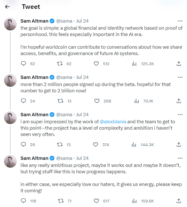 Sam Altman's thread under the Tweet about the launch