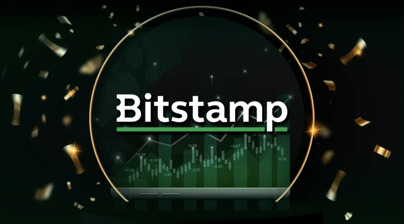 Bitstamp logo on the background of a crypto exchange