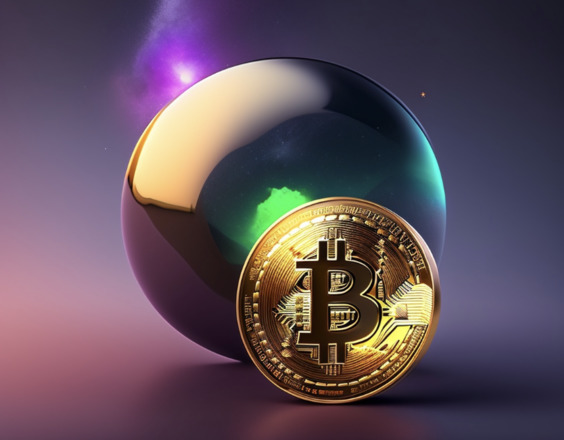 The crypto coin on the background of the ball symbolizing the global community