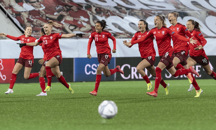 The Swiss football team during the Women's Euro in 2022