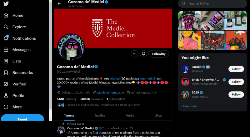 For those appreciating high art digitized, Cozomo de' Medici is a must-follow