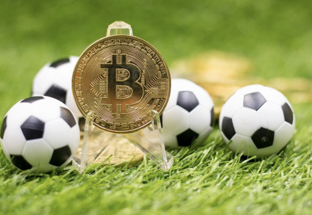 Crypto coin on the background of balls