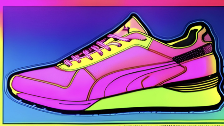 Digital sneaker image on a multicolored background