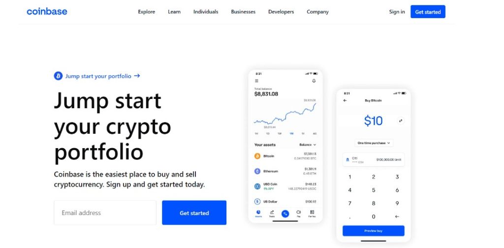 Coinbase home page