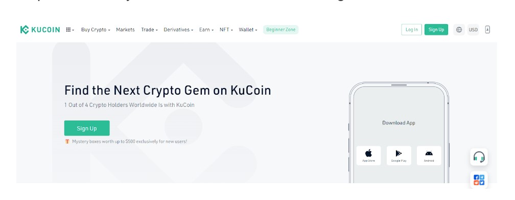 KuCoin home page