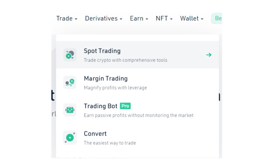 "Trade" option on KuCoin